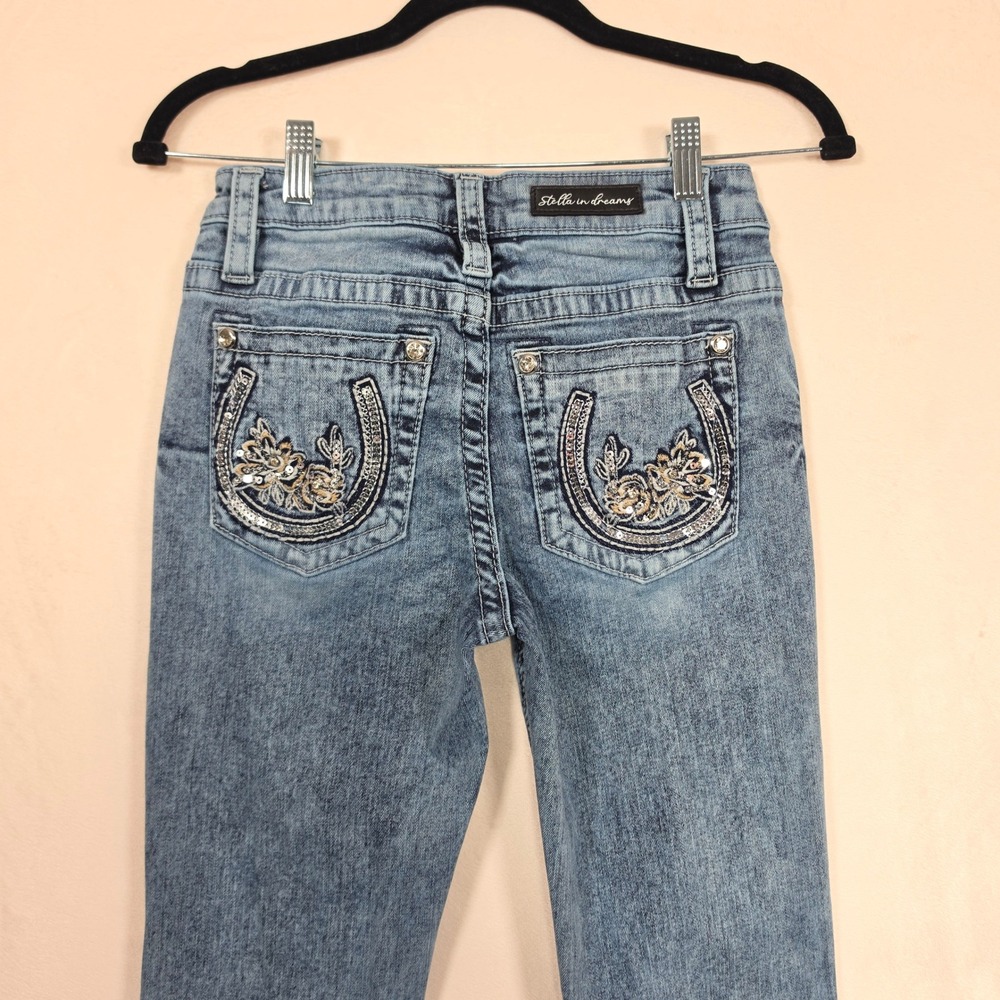 Y2K Stella In Dreams Bootcut Jeans Womens 5/27 Light Wash Denim Retro Rhinestone